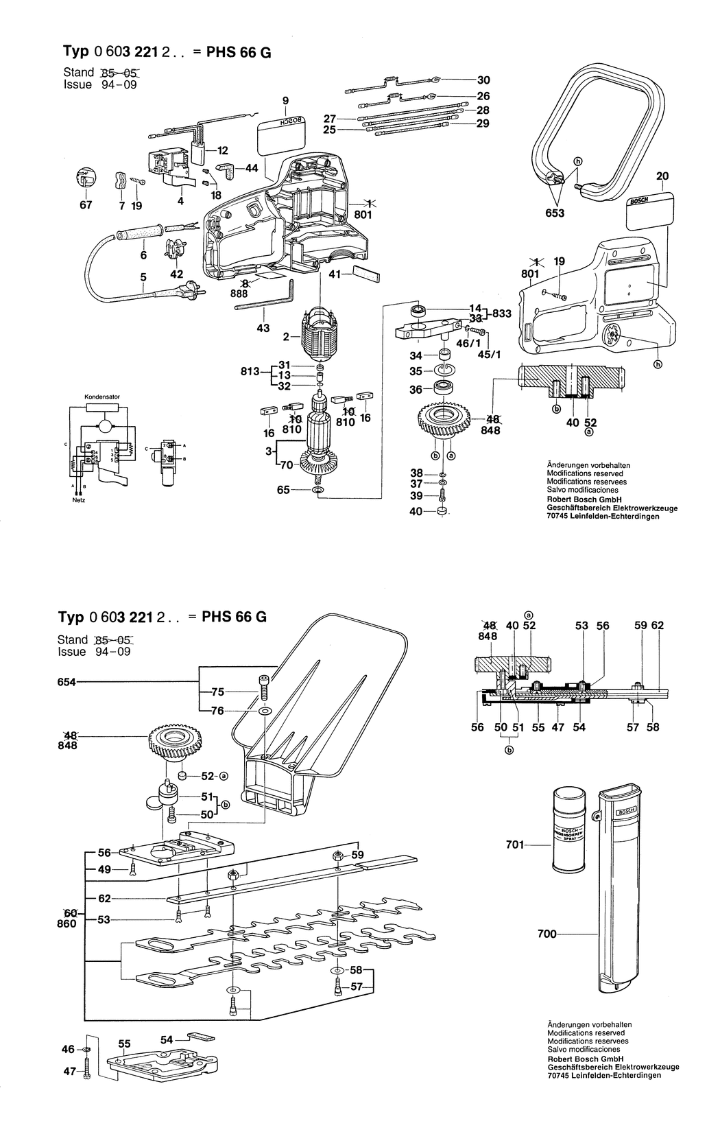 Bosch PHS 66 G / 0603221232 / CH 220 Volt Spare Parts