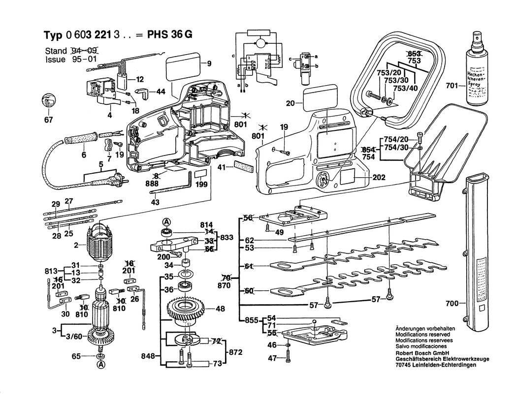 Bosch PHS 36 G / 0603221332 / CH 220 Volt Spare Parts