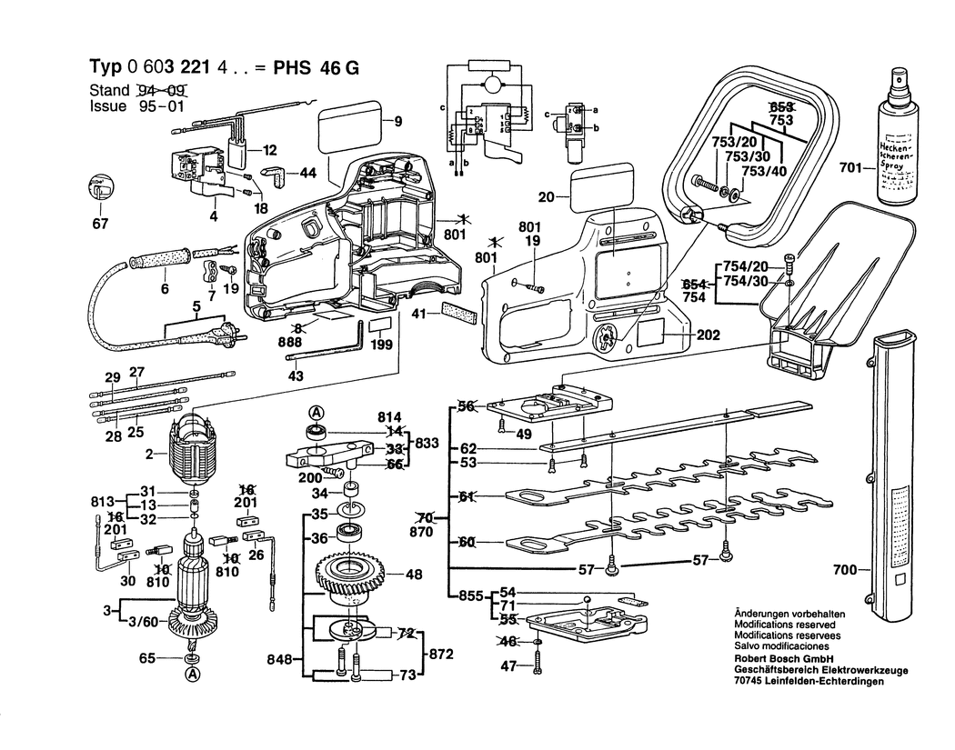 Bosch PHS 46 G / 0603221448 / F 220 Volt Spare Parts