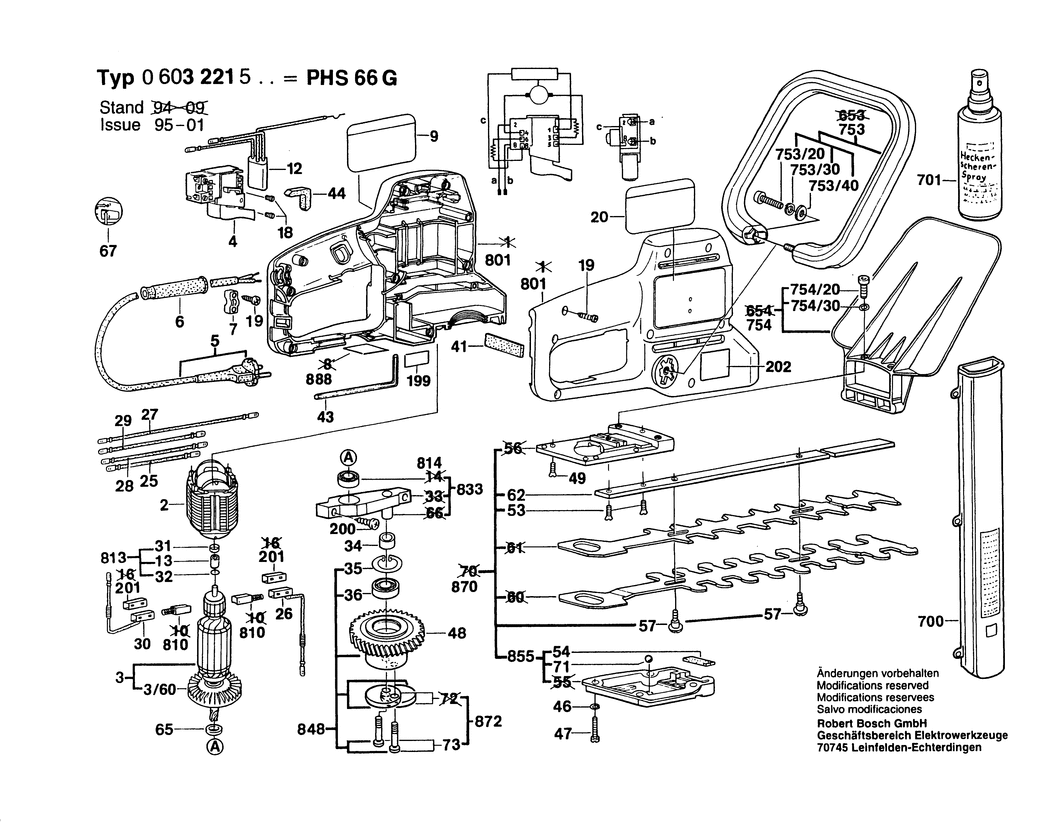 Bosch PHS 66 G / 0603221542 / GB 240 Volt Spare Parts