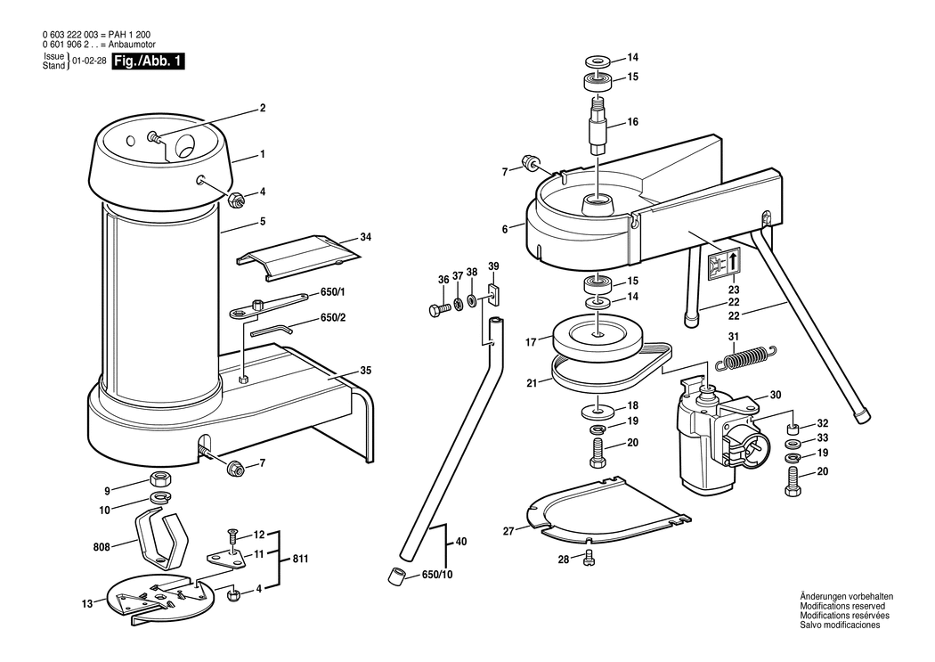 Bosch PAH 1200 / 0603222050 / I 220 Volt Spare Parts