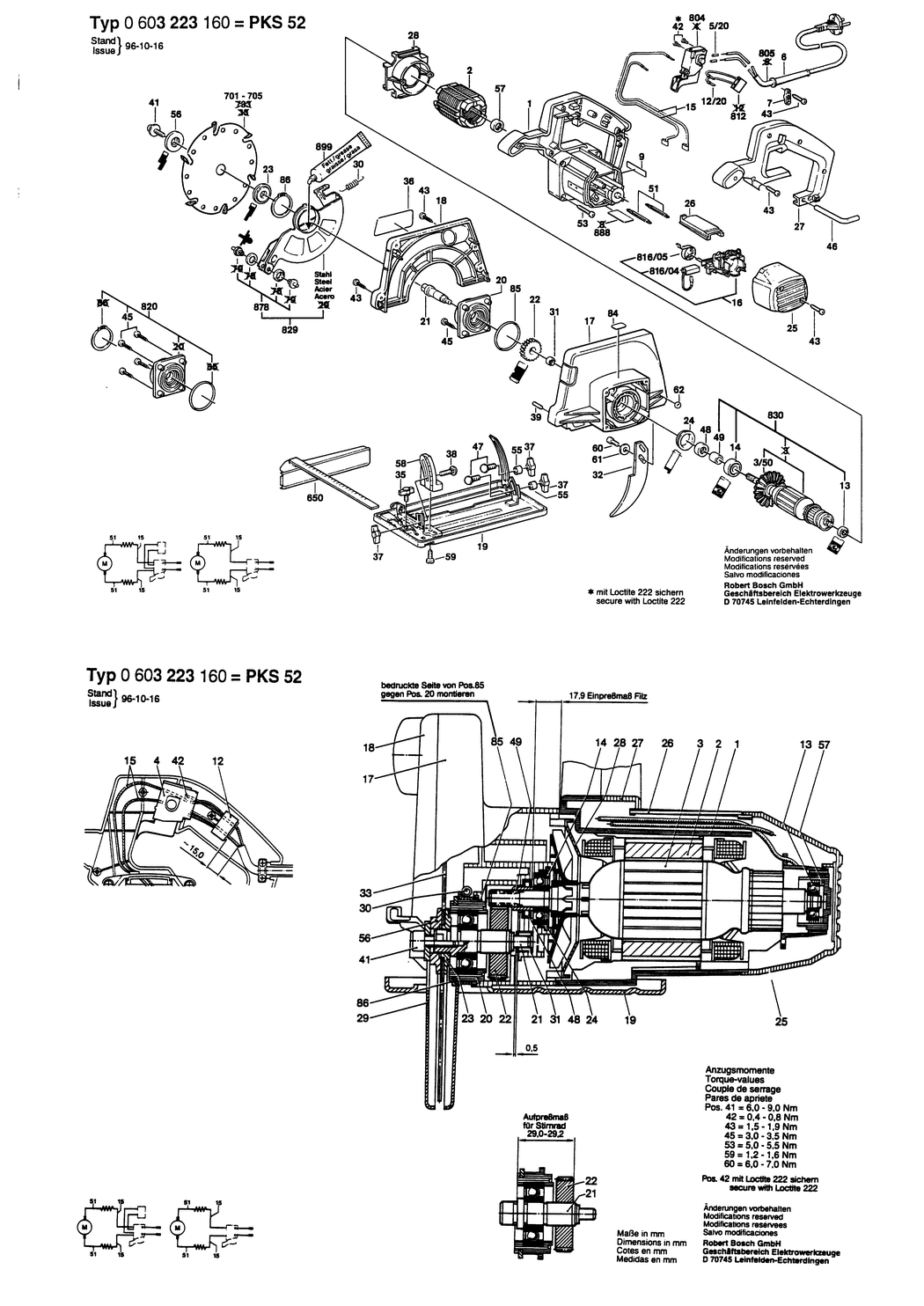 Bosch PKS 52 / 0603223160 / EU 230 Volt Spare Parts