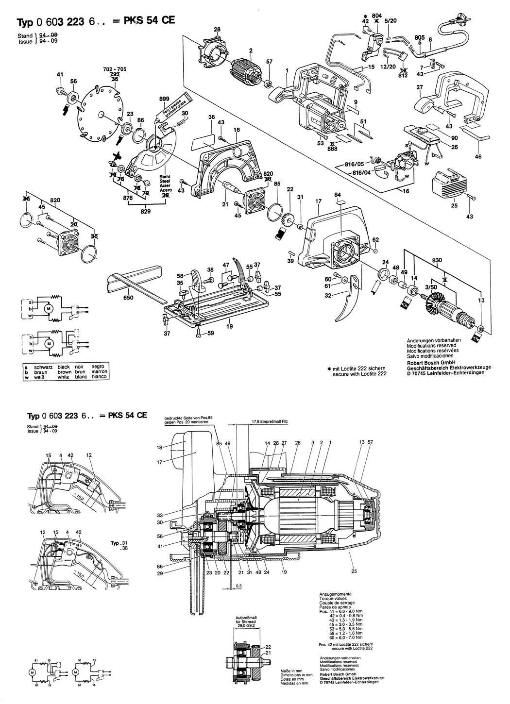 Bosch PKS 54 CE / 0603223650 / I 230 Volt Spare Parts