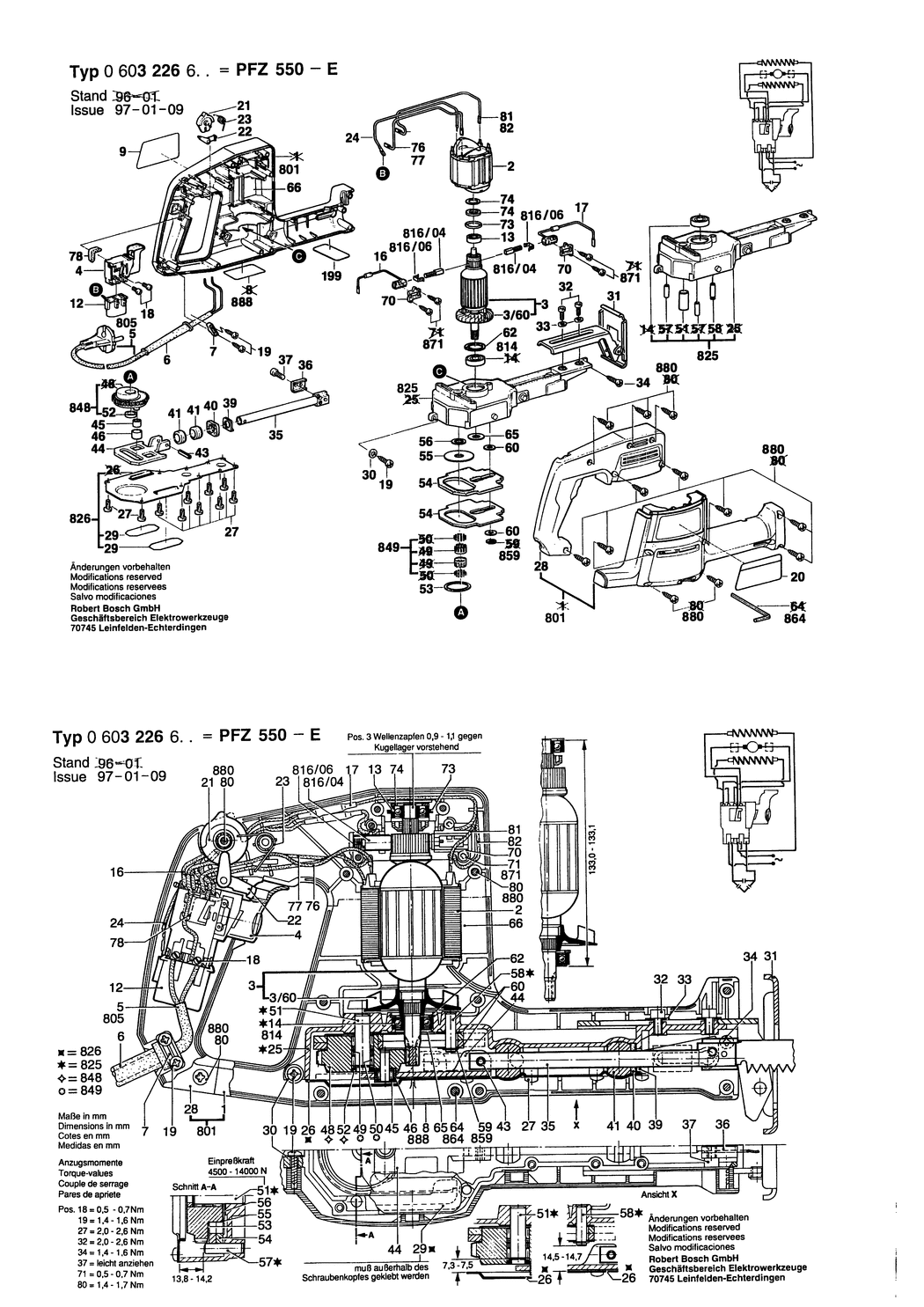Bosch PFZ 550 E / 0603226650 / I 220 Volt Spare Parts