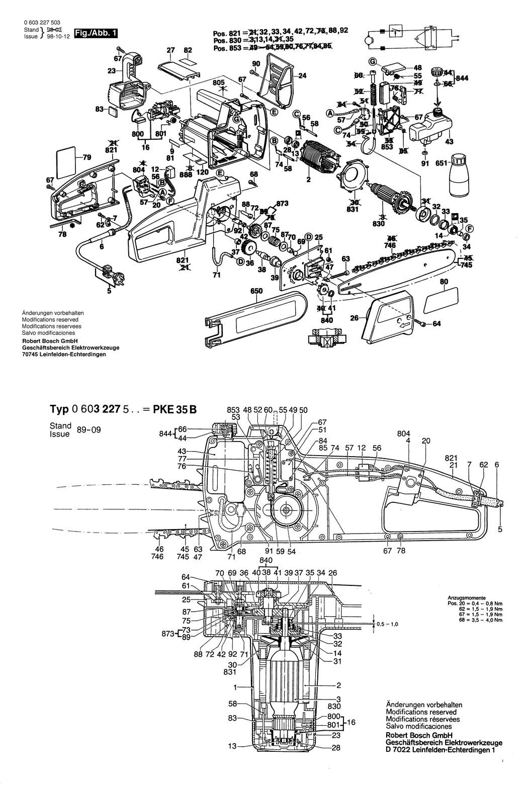 Bosch PKE 35 B / 0603227550 / I 220 Volt Spare Parts