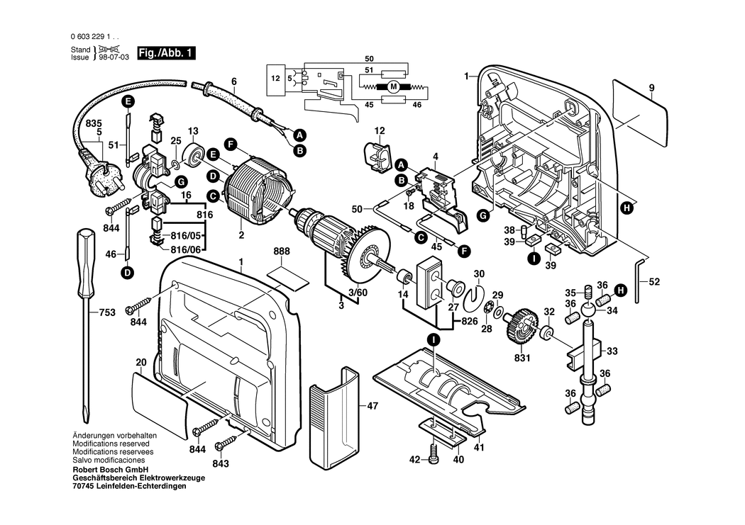 Bosch PST 50 A / 0603229132 / CH 230 Volt Spare Parts