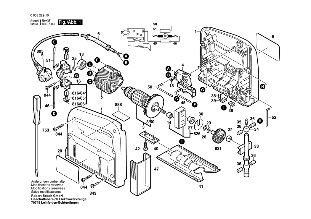 Bosch PST 50 AE / 0603229162 / CH 230 Volt Spare Parts