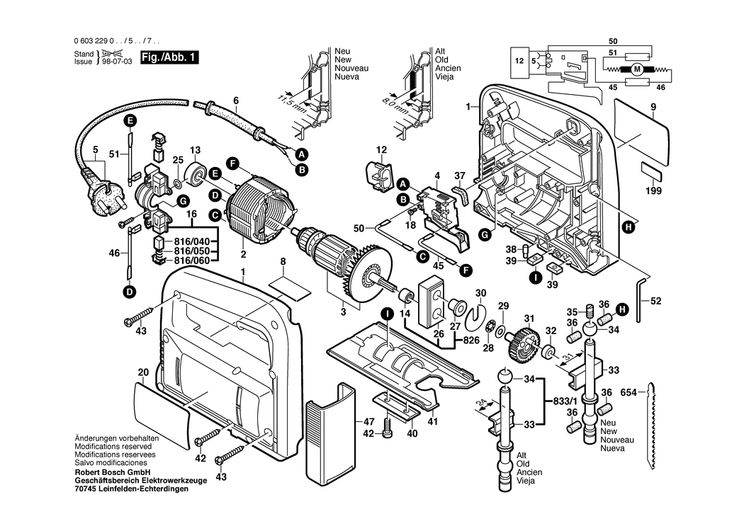 Bosch PST 50 A / 0603229503 / EU 220 Volt Spare Parts