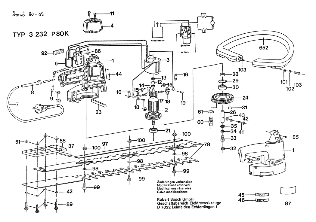 Bosch P 80 / P 80 K / 0603232232 / CH 220 Volt Spare Parts