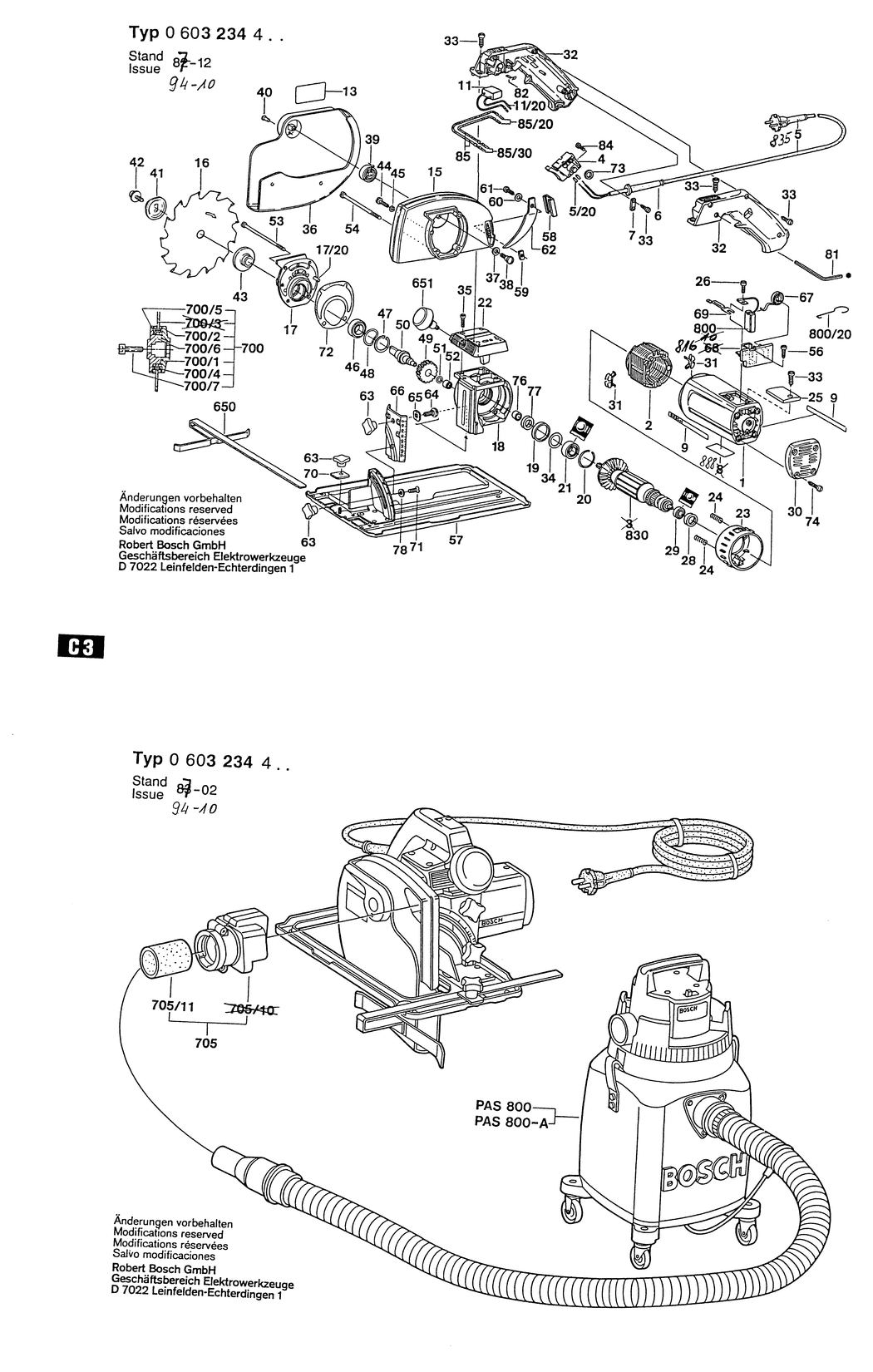 Bosch PKS 65 / 0603234450 / I 220 Volt Spare Parts