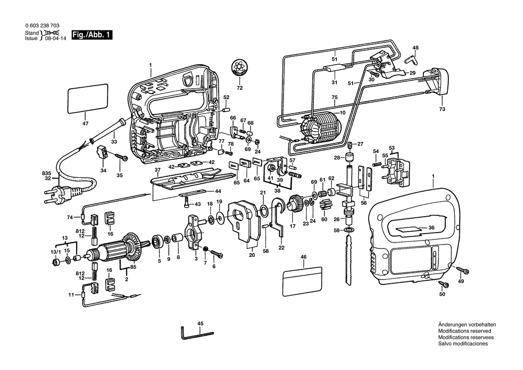 Bosch PST 55 PE / 0603238742 / GB 240 Volt Spare Parts