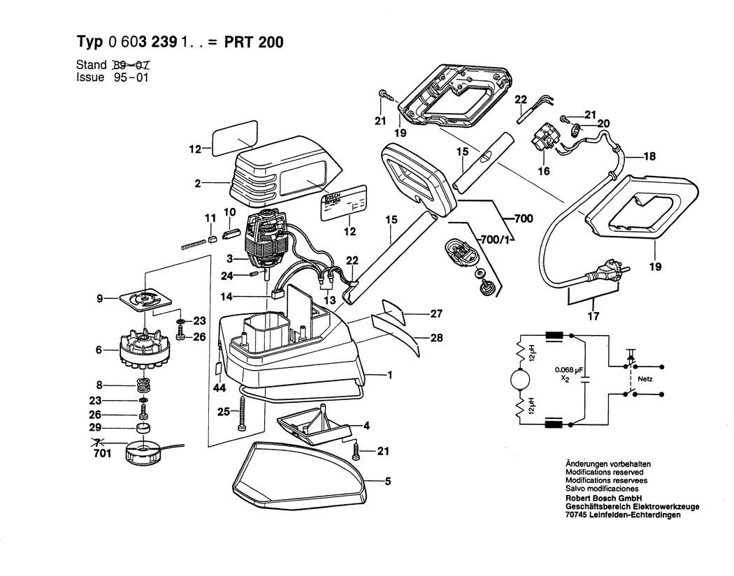 Bosch PRT 200 / 0603239103 / EU 220 Volt Spare Parts