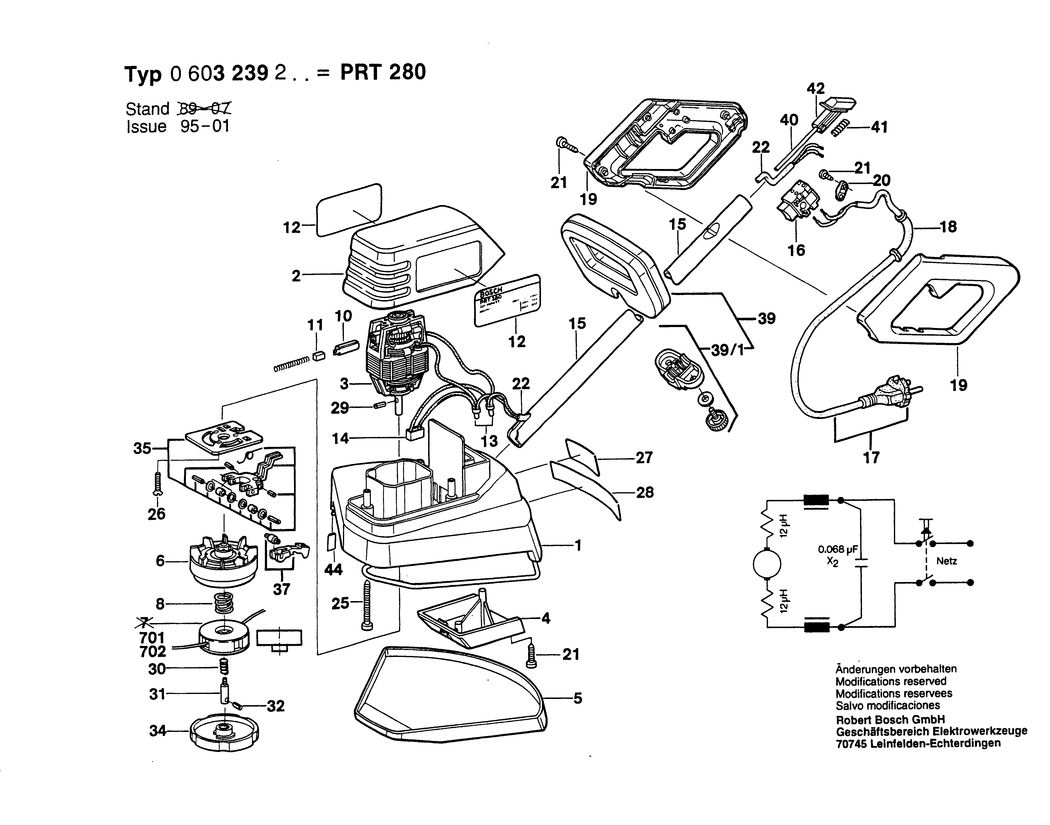 Bosch PRT 280 / 0603239203 / EU 220 Volt Spare Parts