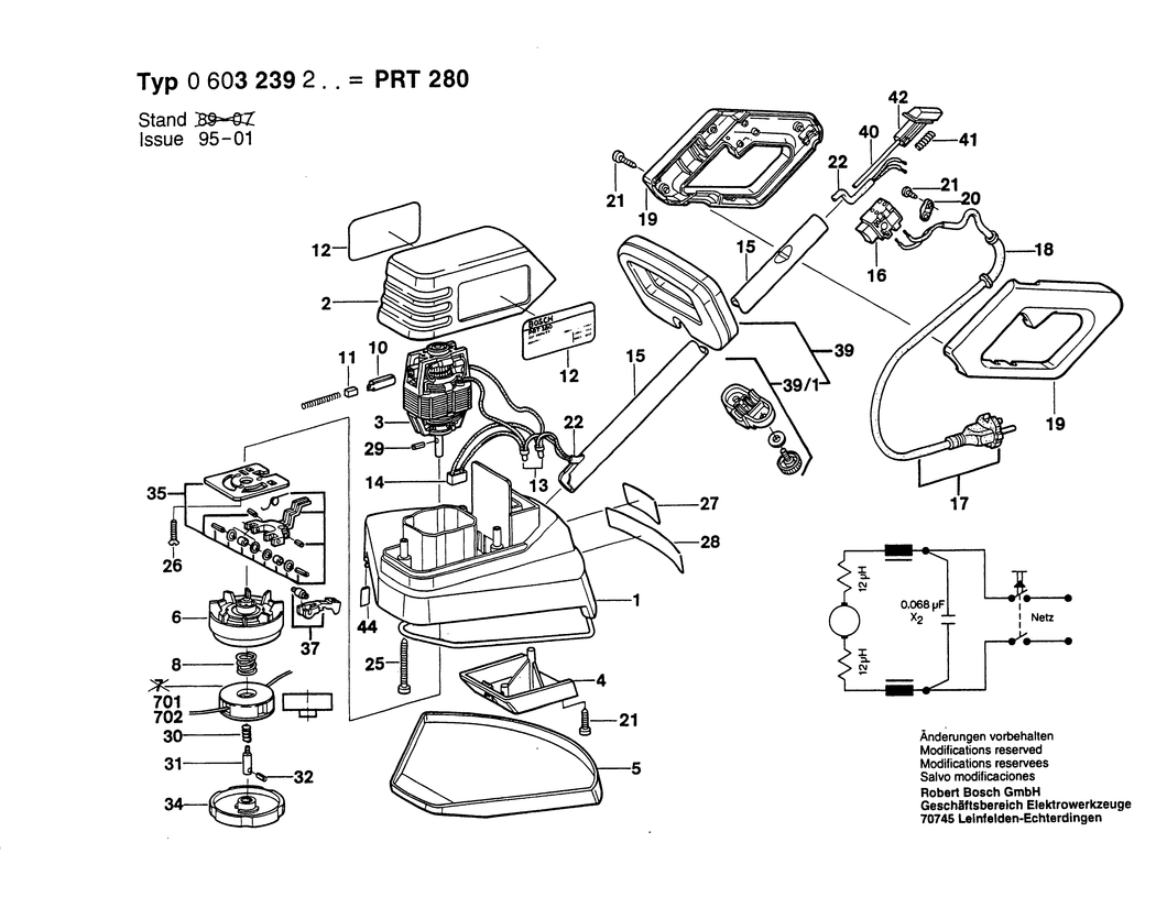 Bosch PRT 280 / 0603239242 / GB 240 Volt Spare Parts