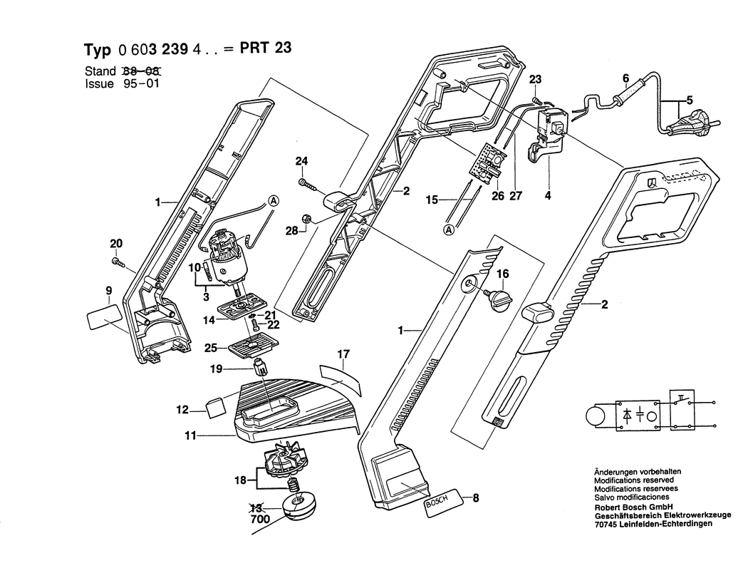 Bosch PRT 23 / 0603239448 / F 220 Volt Spare Parts