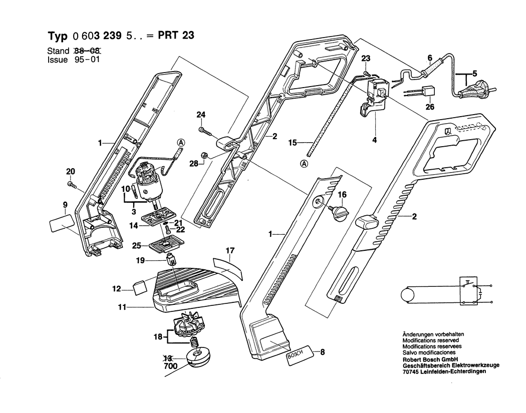 Bosch PRT 23 / 0603239532 / CH 220 Volt Spare Parts