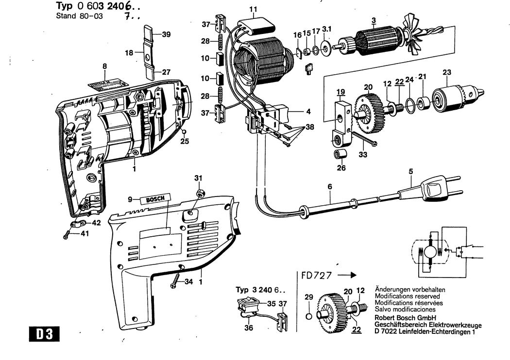 Bosch P 120 SB / 0603240642 / GB 240 Volt Spare Parts