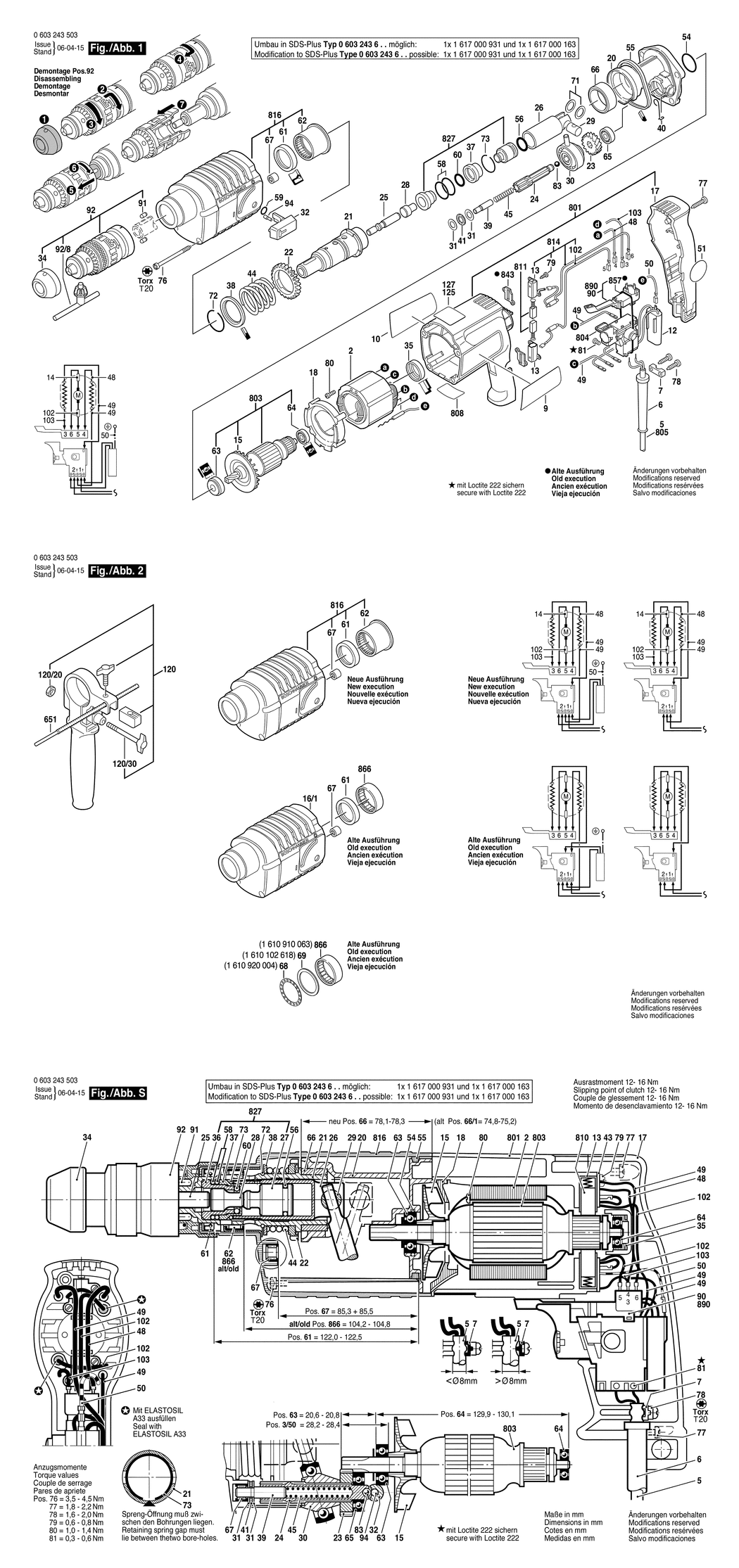 Bosch PBH 20-RF / 0603243503 / EU 220 Volt Spare Parts