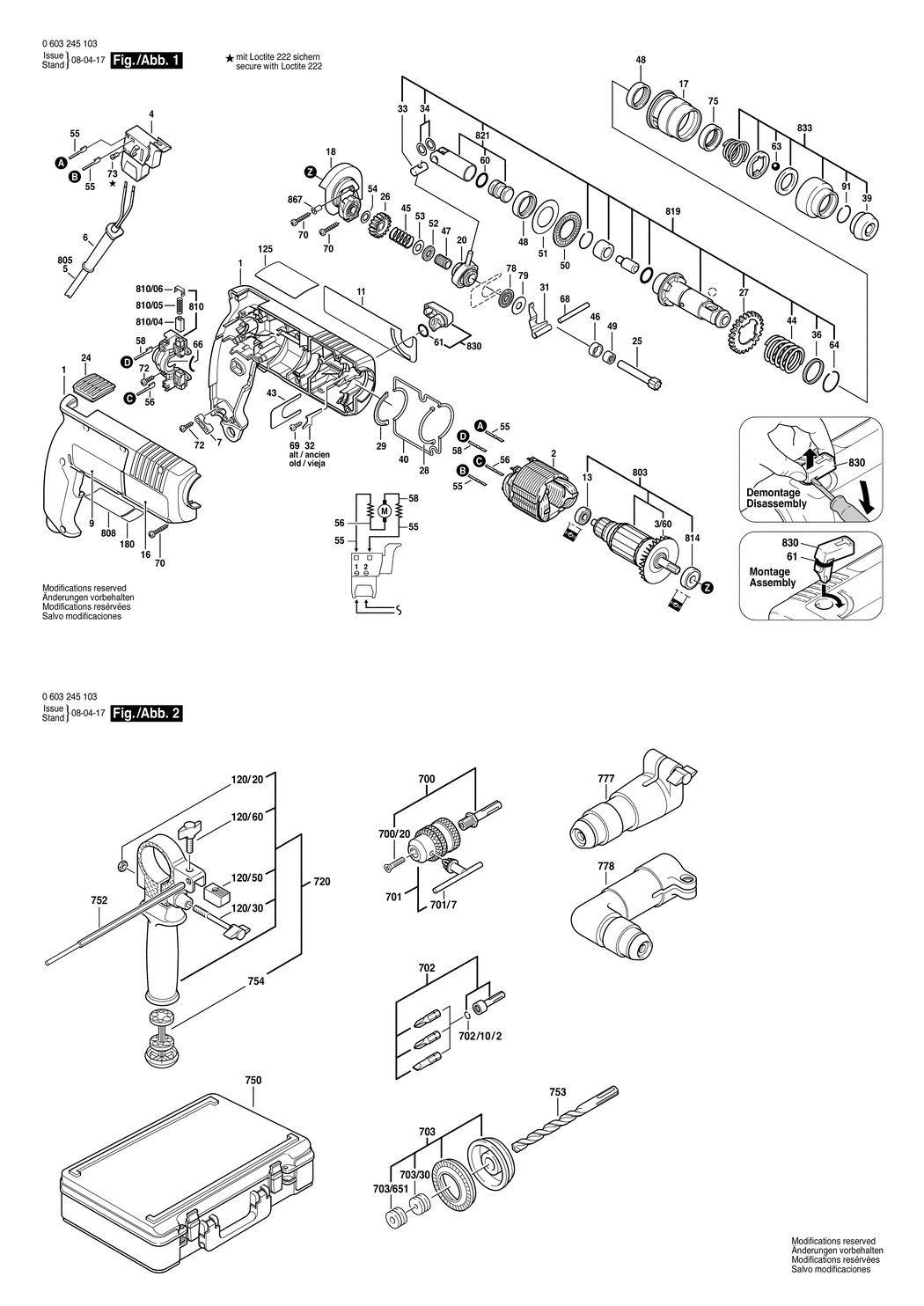 Bosch PBH 200-2 / 0603245132 / CH 220 Volt Spare Parts