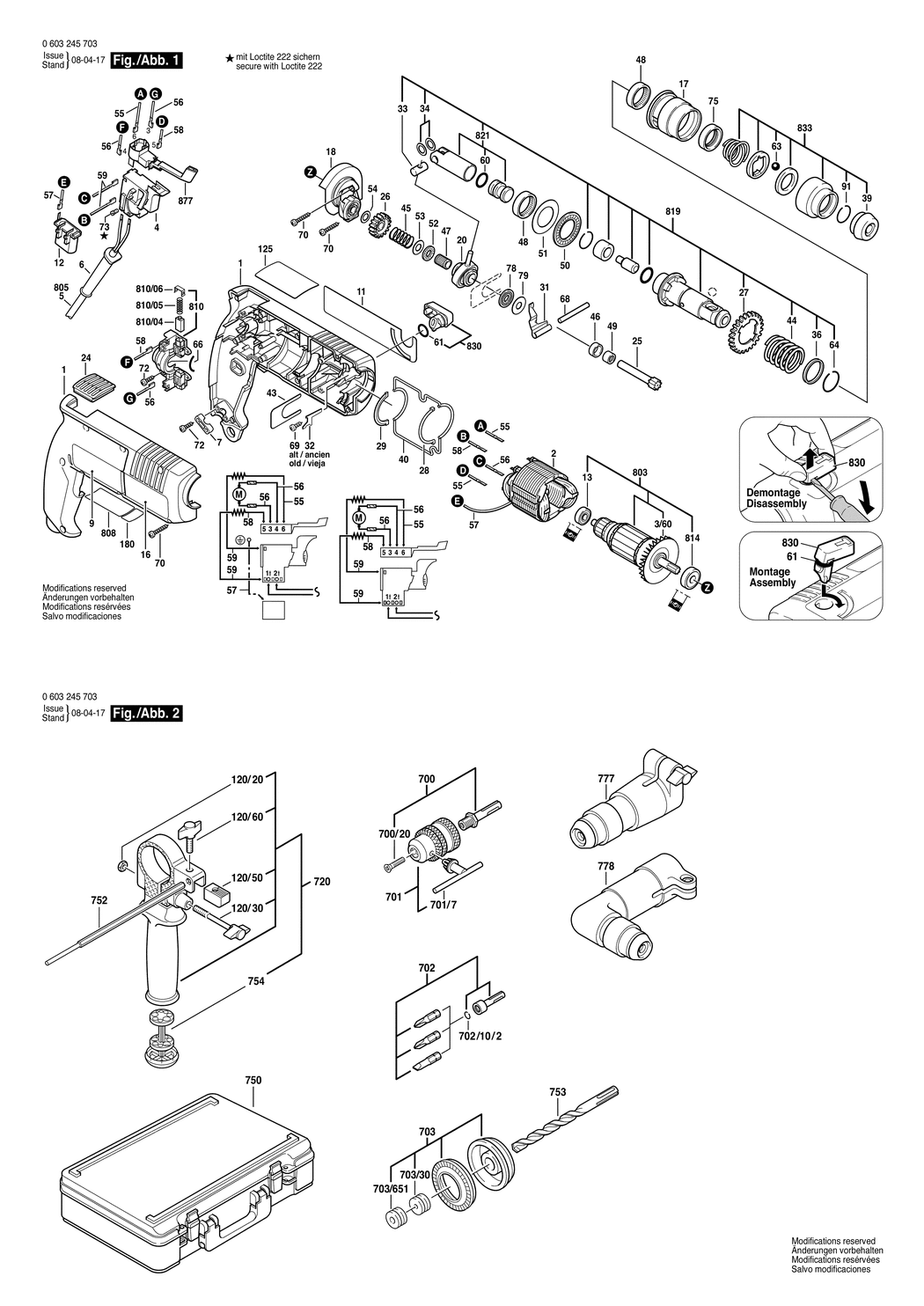 Bosch PBH 200 RE / 0603245703 / EU 220 Volt Spare Parts