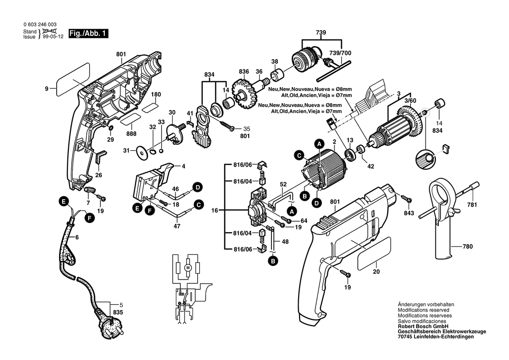 Bosch PSB 400-2 / 0603246032 / CH 220 Volt Spare Parts