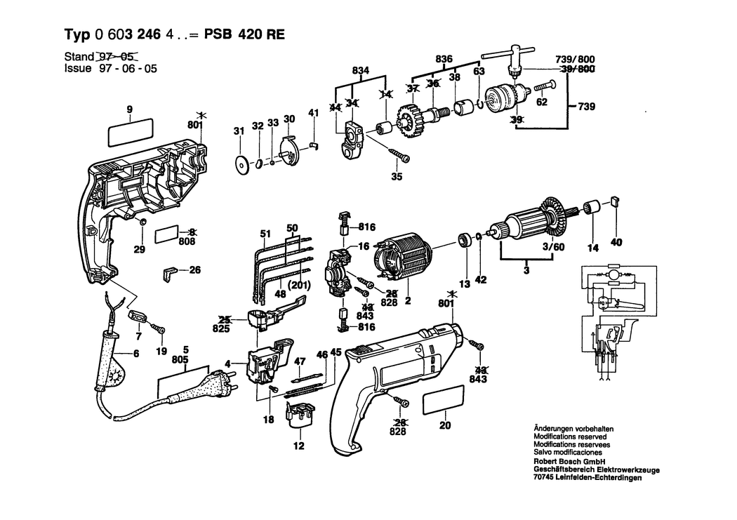 Bosch PSB 42 RE / 0603246432 / CH 230 Volt Spare Parts