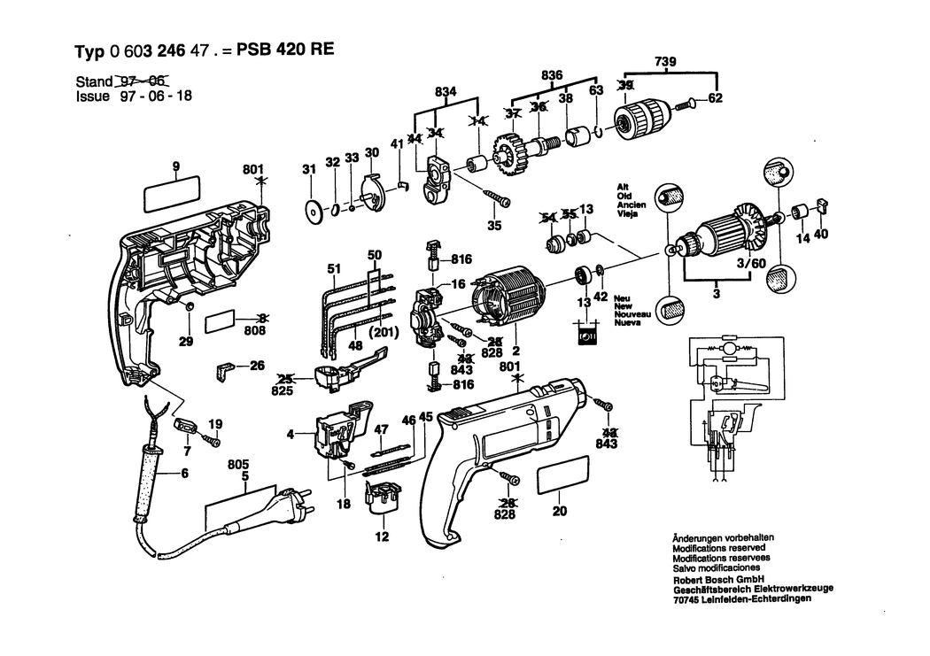 Bosch PSB 420 RE / 0603246477 / I 230 Volt Spare Parts