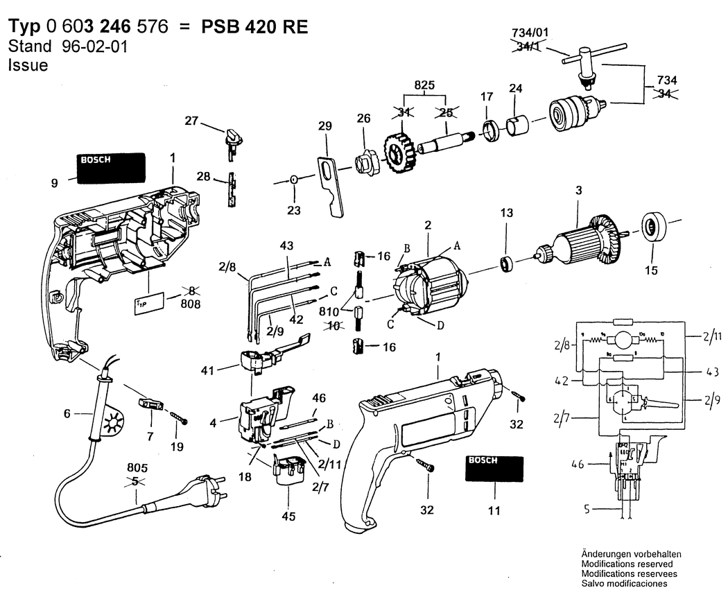 Bosch PSB 420 RE / 0603246576 / EU 230 Volt Spare Parts