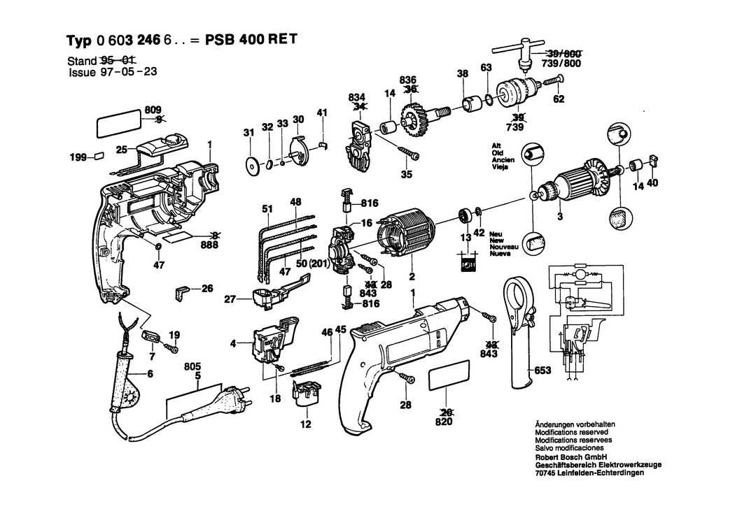 Bosch PSB 400 RET / 0603246632 / CH 230 Volt Spare Parts