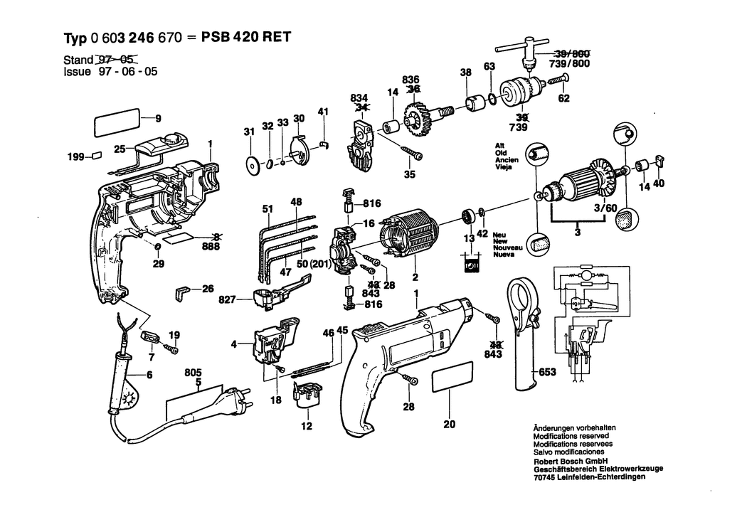 Bosch PSB 420 RET / 0603246671 / CH 230 Volt Spare Parts