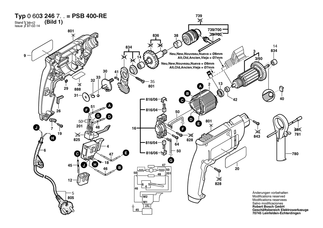 Bosch PSB 400 RE / 0603246742 / GB 240 Volt Spare Parts