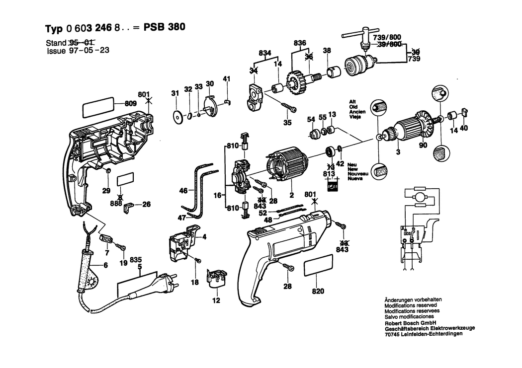 Bosch PSB 380 / 0603246832 / CH 220 Volt Spare Parts