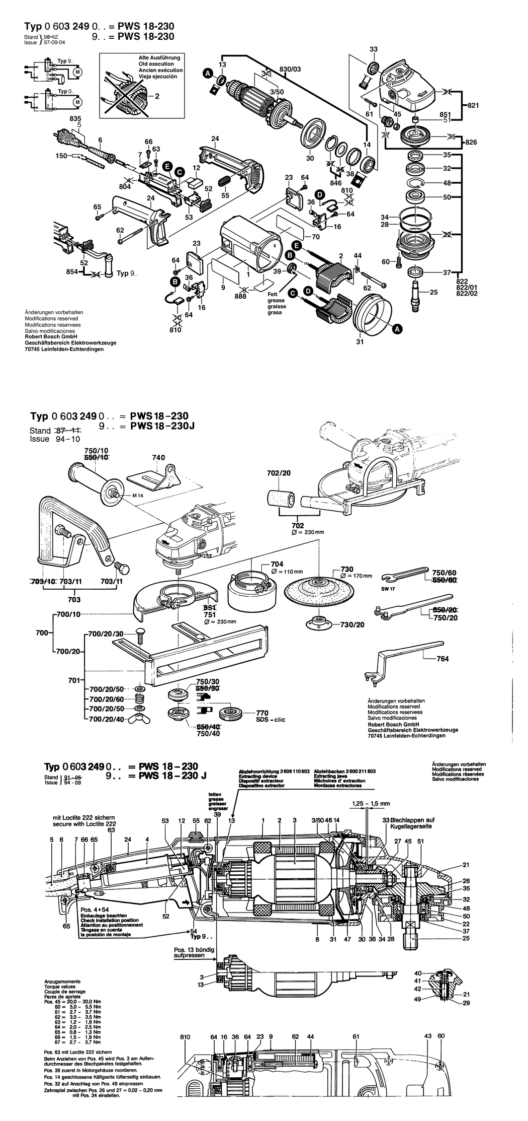 Bosch PWS 18-230 / 0603249048 / F 220 Volt Spare Parts