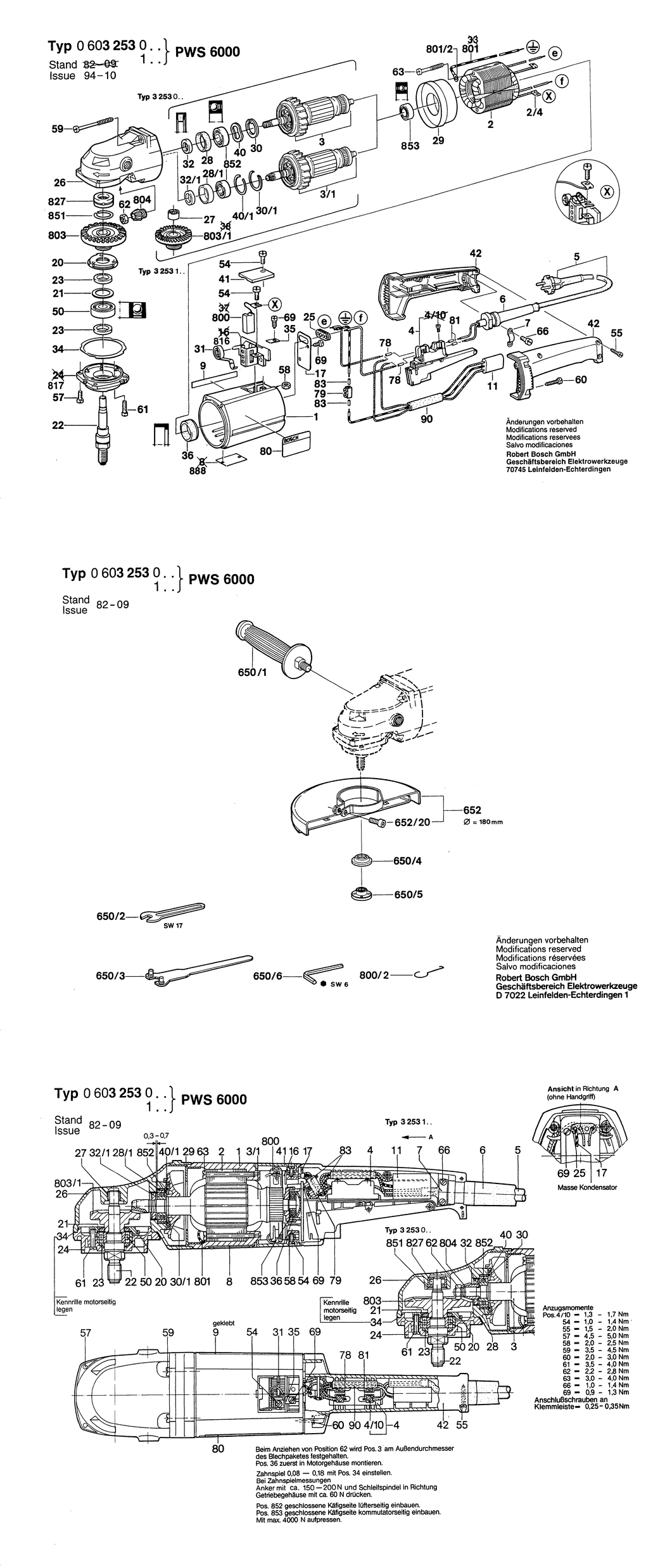 Bosch PWS 6000 / 0603253103 / EU 220 Volt Spare Parts