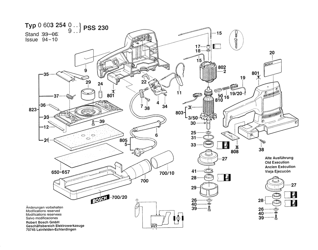 Bosch PSS 230 / 0603254032 / CH 220 Volt Spare Parts