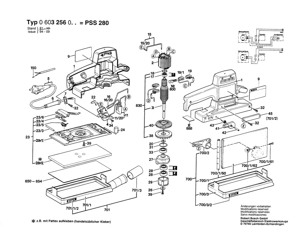 Bosch PSS 280 / 0603256048 / F 220 Volt Spare Parts