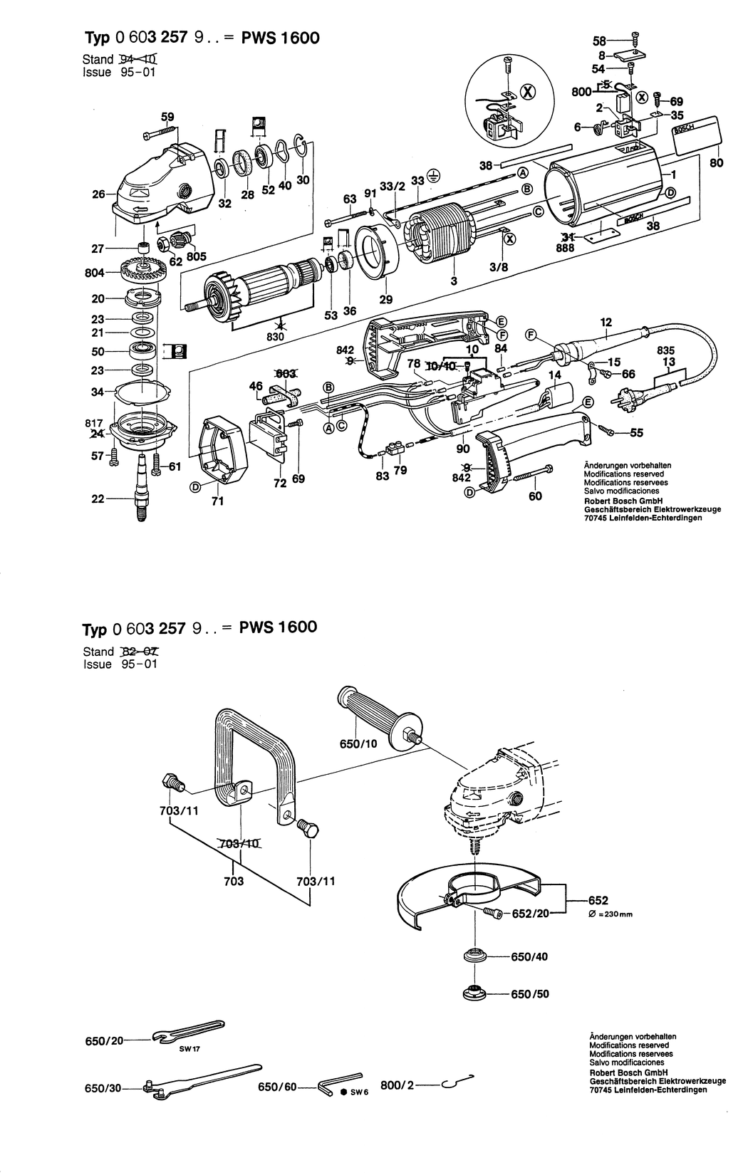 Bosch PWS 1600 / 0603257932 / CH 220 Volt Spare Parts