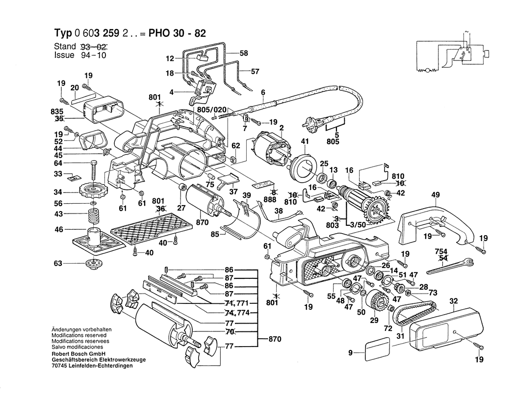 Bosch PHO 30-82 / 0603259203 / EU 230 Volt Spare Parts