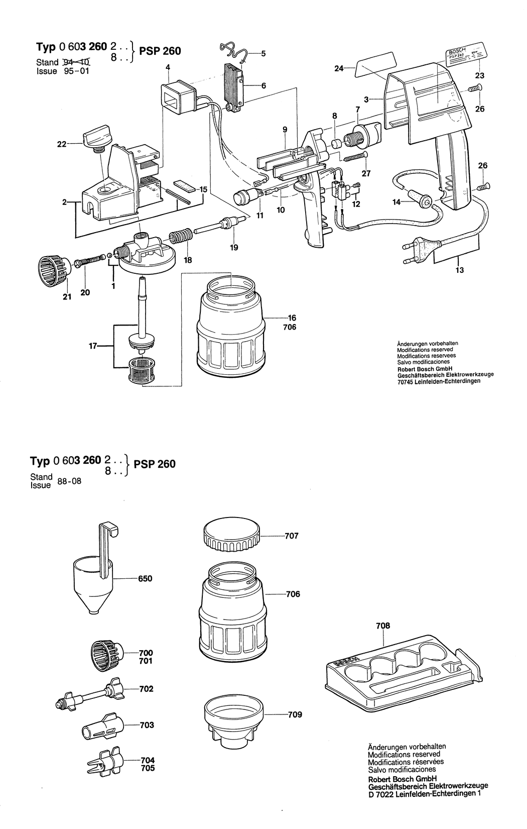 Bosch PSP 260 / 0603260248 / F 220 Volt Spare Parts