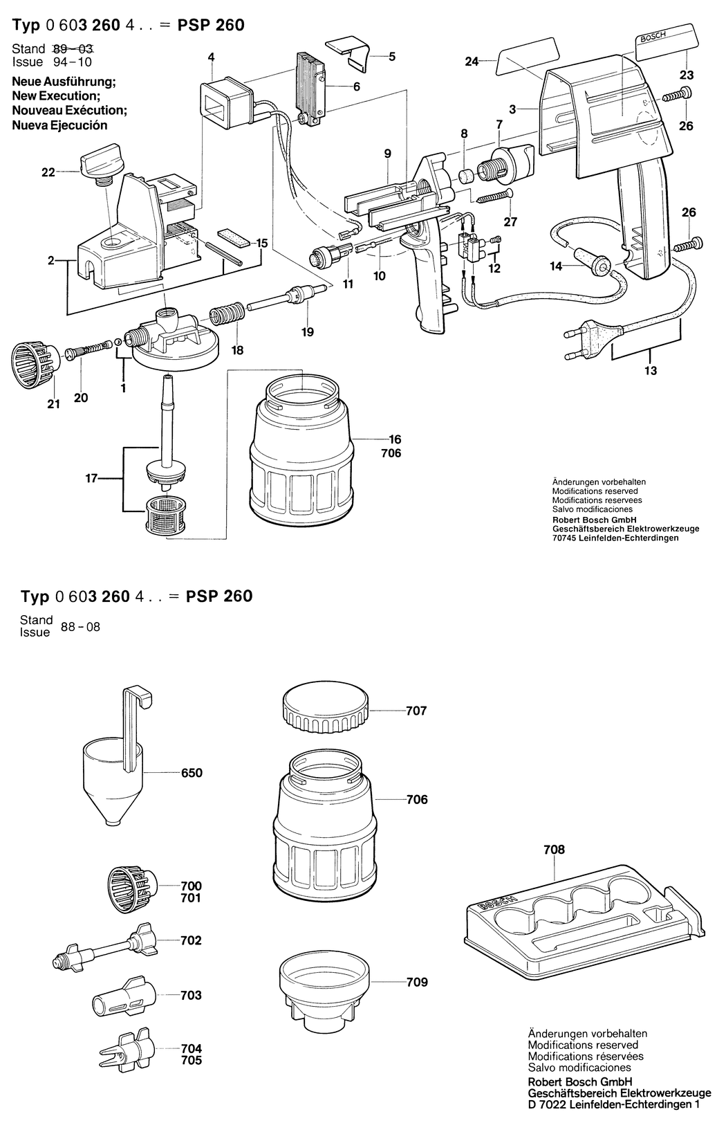 Bosch PSP 260 / 0603260403 / EU 220 Volt Spare Parts