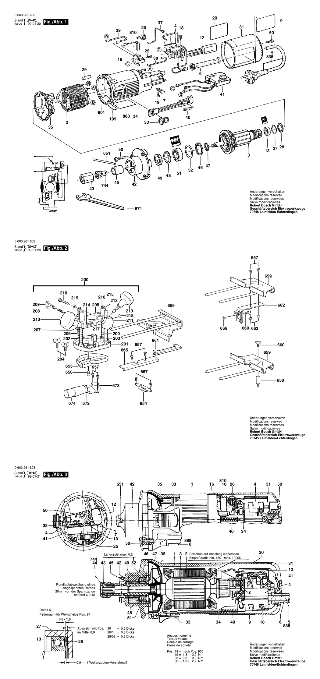 Bosch POF 600 ACE / 0603261603 / EU 230 Volt Spare Parts