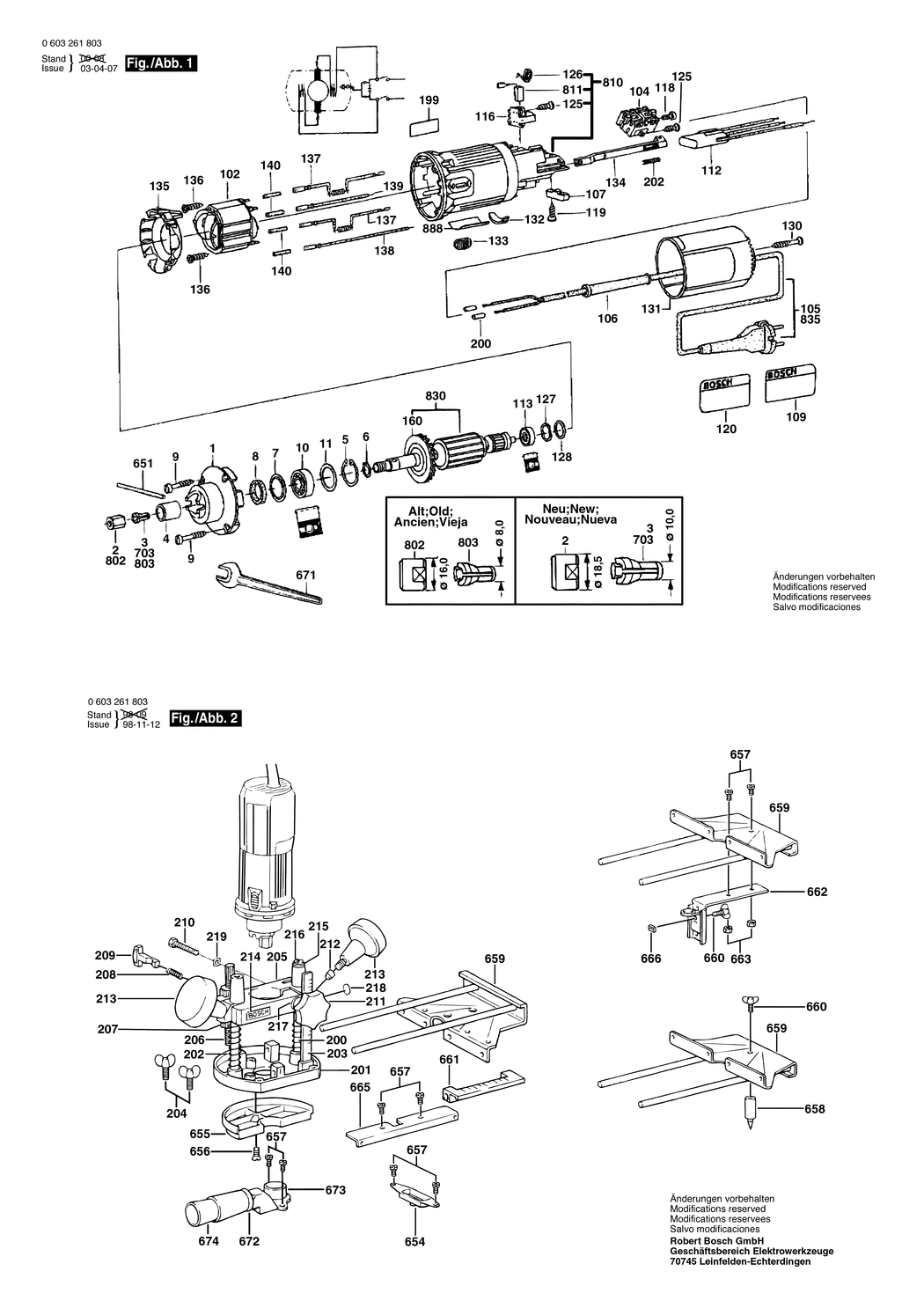 Bosch POF 500 A / 0603261865 / GB 240 Volt Spare Parts
