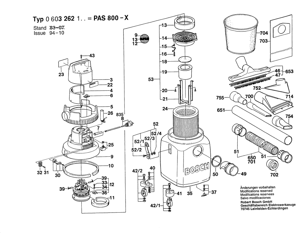 Bosch PAS 800-X / 0603262103 / EU 220 Volt Spare Parts