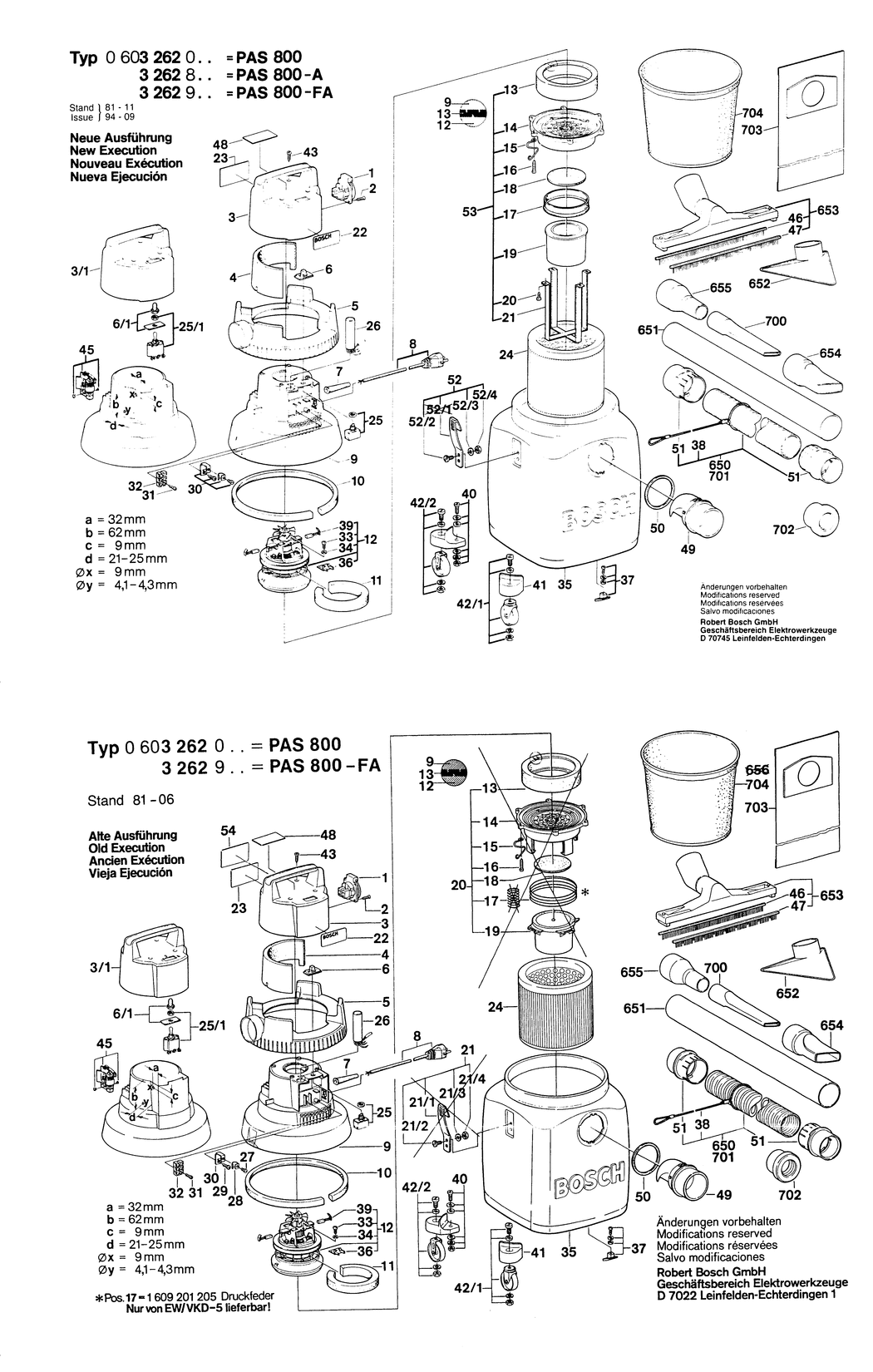Bosch PAS 800 FA / 0603262960 / F 220 Volt Spare Parts