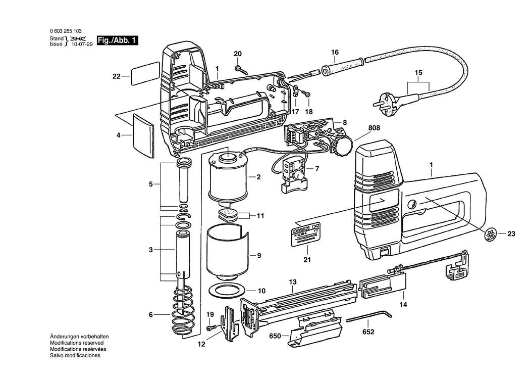 Bosch PTK 28 E / 0603265132 / CH 220 Volt Spare Parts