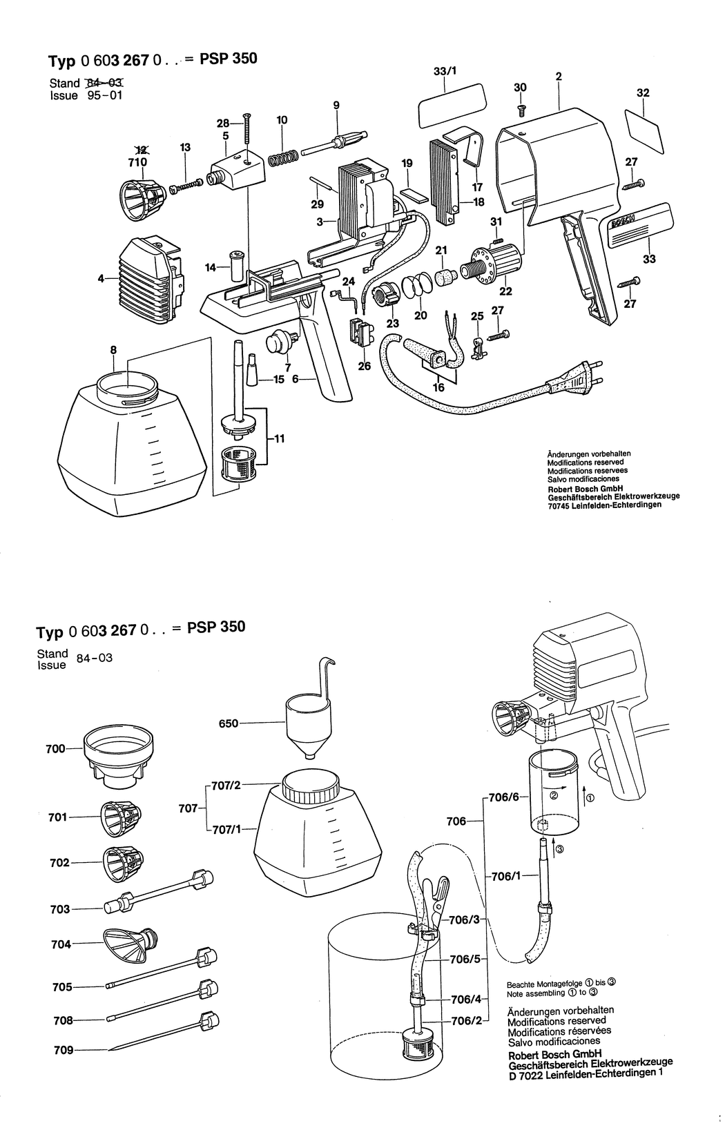 Bosch PSP 350 / 0603267003 / EU 220 Volt Spare Parts