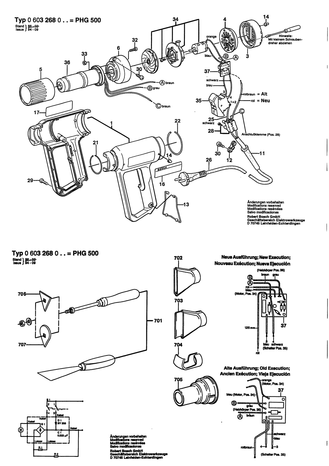 Bosch PHG 500 / 0603268048 / F 220 Volt Spare Parts