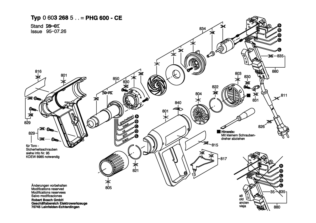 Bosch PHG 600 CE / 0603268503 / EU 230 Volt Spare Parts