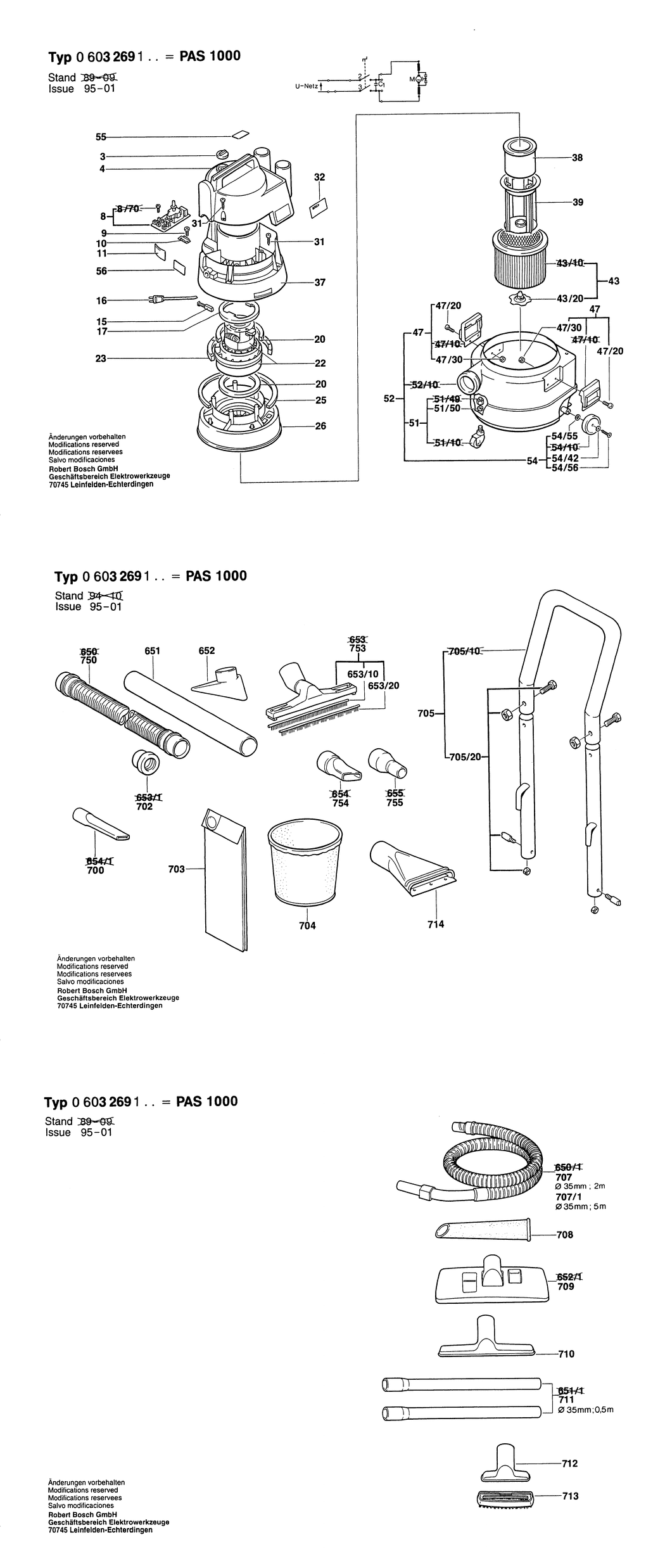 Bosch PAS 1000 / 0603269132 / CH 220 Volt Spare Parts