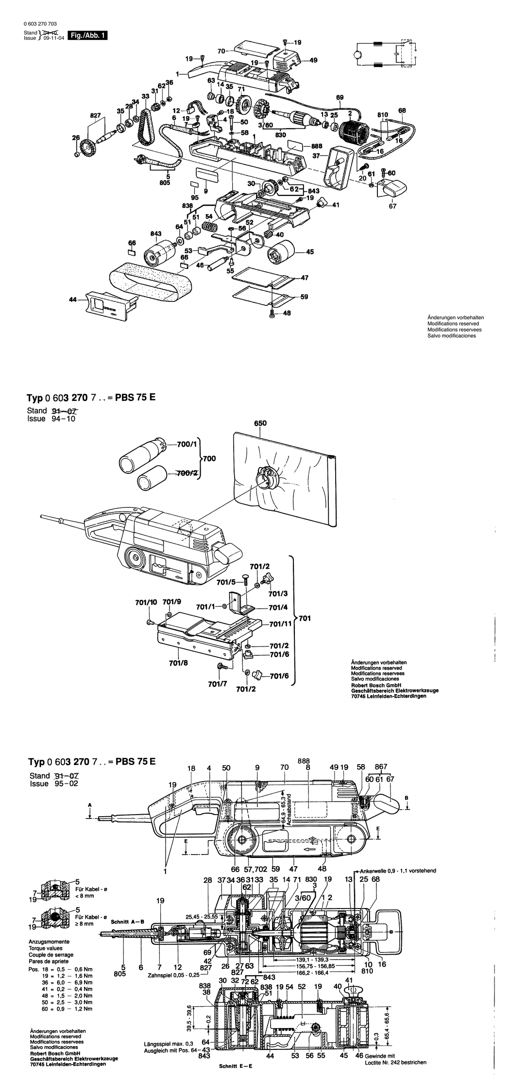 Bosch PBS 75 E / 0603270750 / I 220 Volt Spare Parts